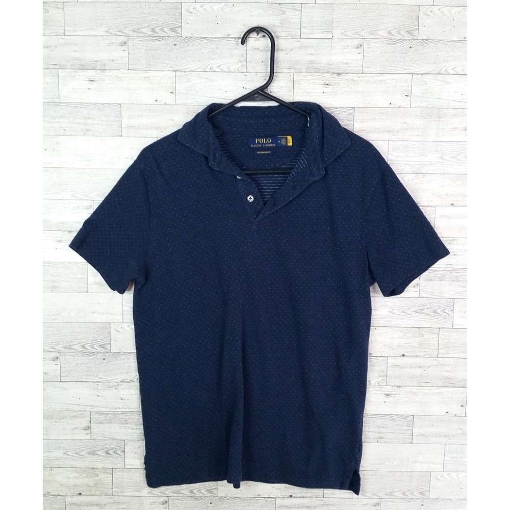 Men's Polo Ralph Lauren Custom Slim Fit Shirt Blue Short Sleeve Pony M Dots